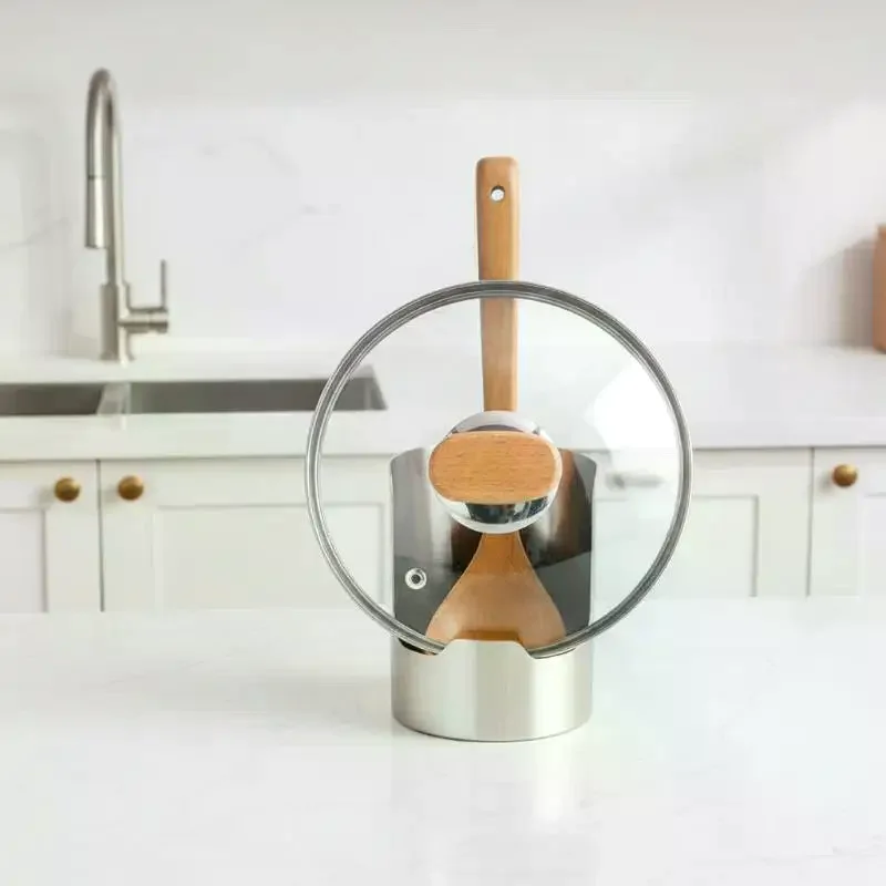 Non-slip Stainless Steel Spoon Holder Heat-Resistant Stable Spatula Holder Easy To Clean Stainless Steel Pot Lid Storage Rack