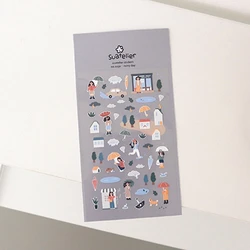 Suatelier Rainy Day Stickers for Scrapbooking Korea Origin Cute Girl Sticker Diary Junk Journal Decoration Hobby Craft Supplies