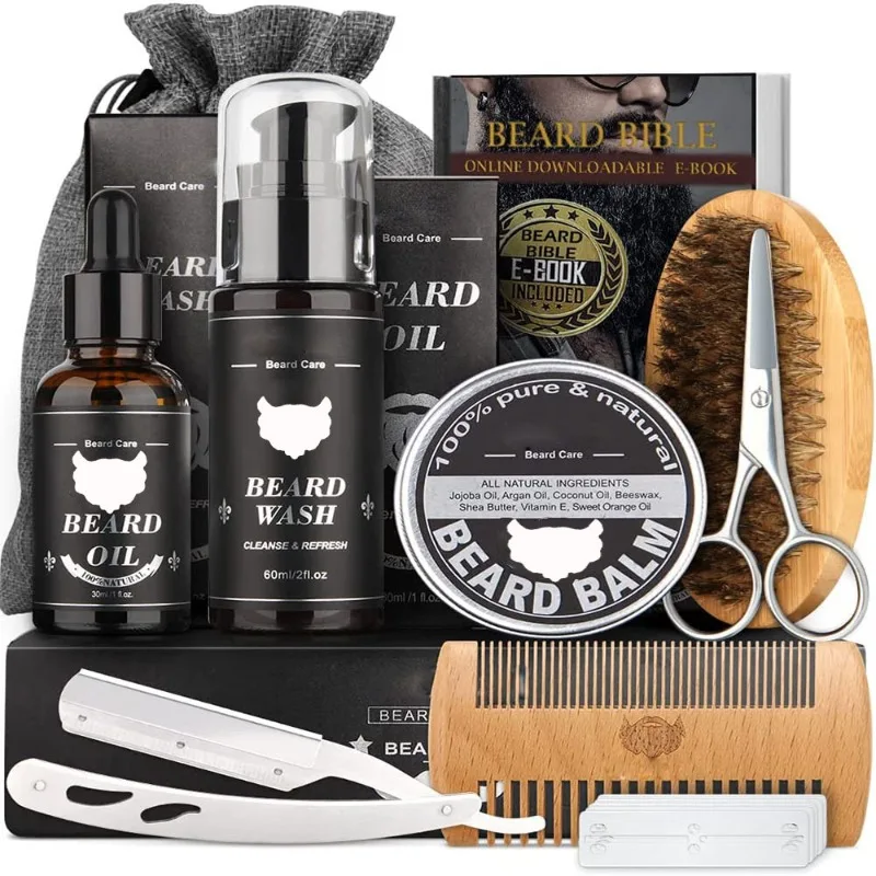 Beard Scissors Beard Balsamic Beard Trim Care Kit Double Sided Comb Scraper