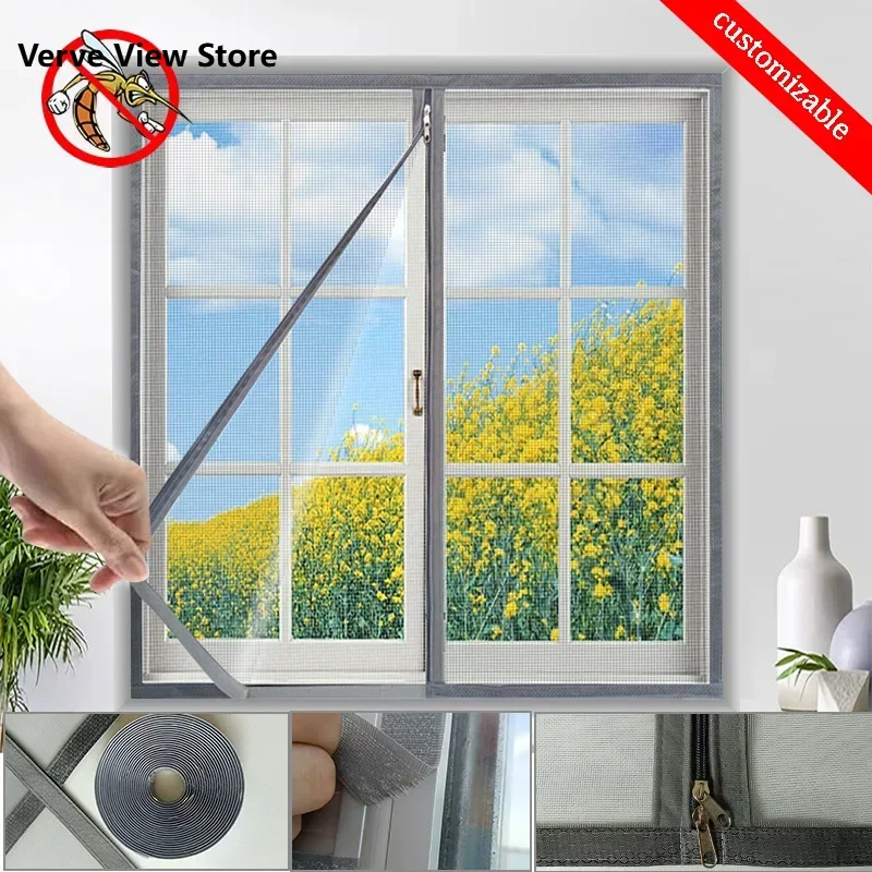 

Customized size mosquito proof window, zipper screen window, self-adhesive window mesh mosquito net, invisible , mosquito proof