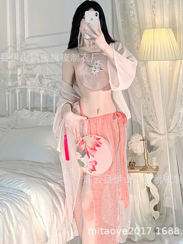 Versuchung Neue Transparente Sexy Unterwäsche Sexy Antiker Anzug Gestickte Bauchtasche Hot Passion Pyjamas Transparenter Tüll E0CW