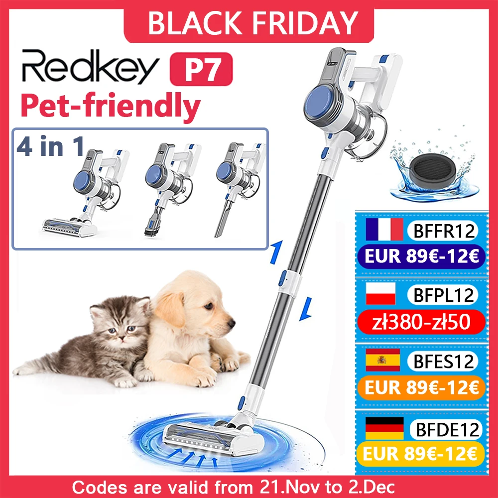 Redkey P7 Cordless Vacuum Cleaner 4 in 1 250W 22kpa for Car Home Appliance Wireless Sweeper Removable Battery Pet-friendly