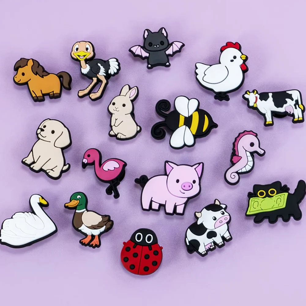 1/16PCS Shoe Charms Cute Farm Animals Cow Bunny Pink Pig Dog Cat Shoe Buckle Pin Accessories Women Men Shoe Decoration for Clog image 2