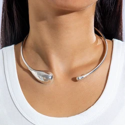 Docona 2024 New Fashion Gold Silver Color Water Drop Open Choker Necklace for Women Irregular Chunky Necklace Jewelry Gift