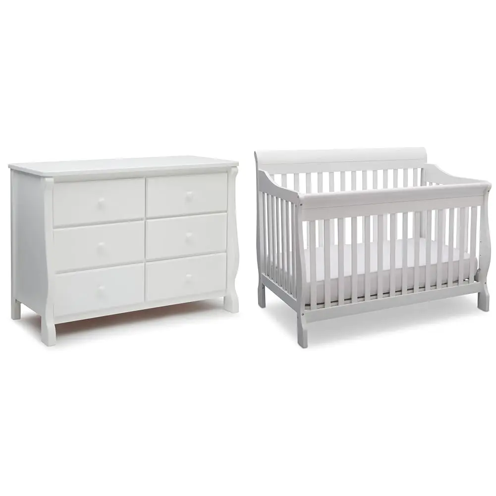 Delta Children Universal 6 Drawer Dresser With Interlocking Drawers - Greenguard Gold Certified, White & Canton 4-In-1