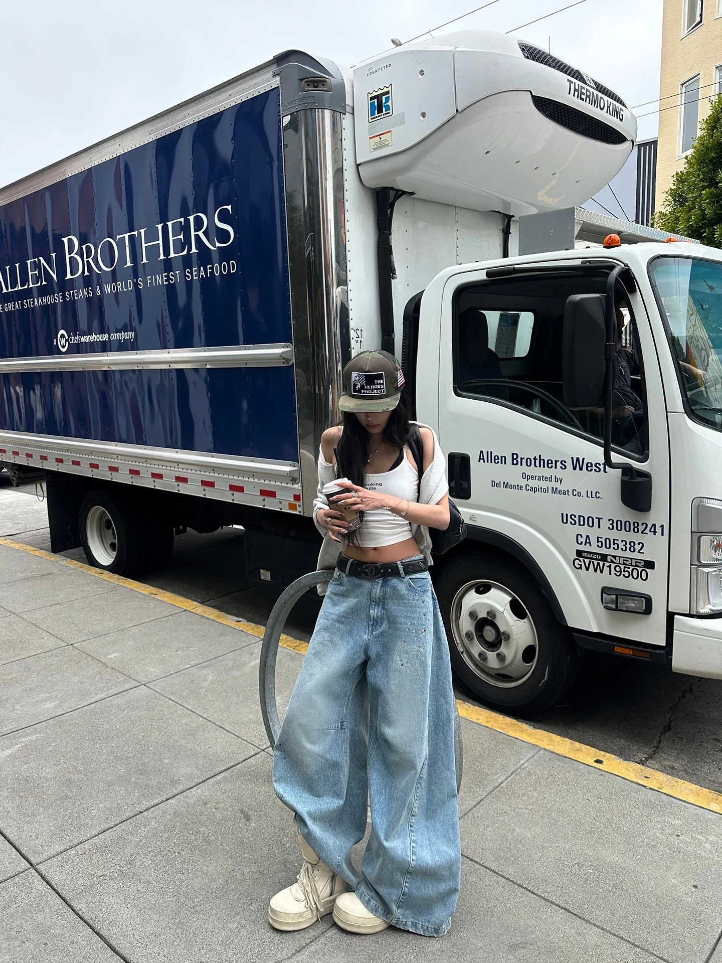 Warden  Washed Denim Low Waist Wide Leg Pants Women's Loose Fit Long Trousers Casual Style Summer Cotton Jeans