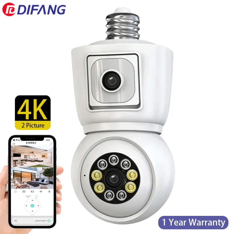 

DIFANG 4MP Dual Lens Smart PTZ Security WiFi Bulb Camera Wireless Surveillance IP Panoramic Camera CCTV 2-Way Audio Home iCSee