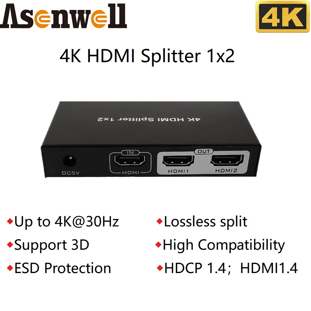 

Разветвитель 4K HDMI 1 в 2, аудио-разветвитель для видео 1x2 HDCP 1,4 1080P 3D ESD Защита от перенапряжения для PS4 HDTV ПК XBOX