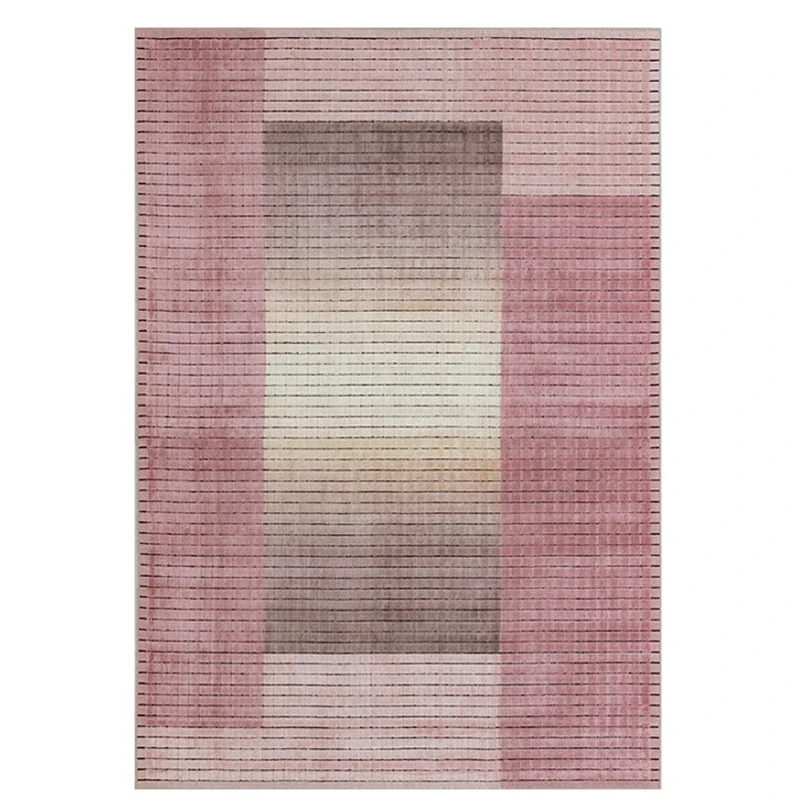 Hand woven pink gradual change Tencel carpet, living room premium light luxury French retro bedroom floor mat