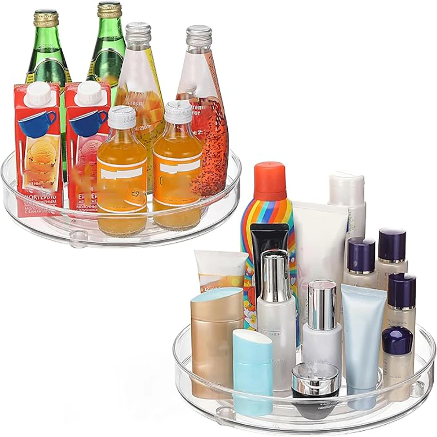 منظم الخزانات، قرص دوار بلاستيكي دائري كسول سوزان للخزائن، وخزائن الطعام، وأسطح الطاولات، والطاولات، والثلاجات