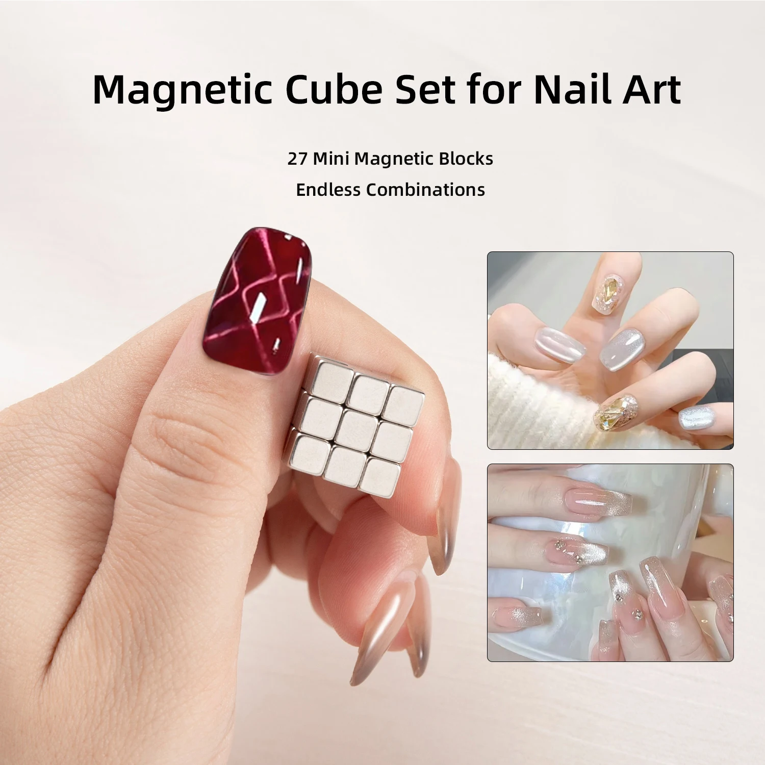 27PCS Magnetic Blocks DIY Manicure Kit Multi-functional Nail Magnet Cube for Stunning Cat Eye Effects Chessboard Reconfigurable