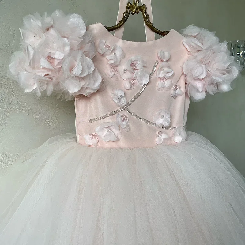 Baby Girl Flower Embroidery Dress Kids Wedding Birthday Baptism Party Dresses For Child Summer Ball Gowns Girls Elegant Frocks