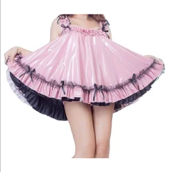 Fashion Sexy Off-shoulder Girl Princess Pink Suspender Pvc Nightdress Home Casual Dress Maid Dress Can Be Customized