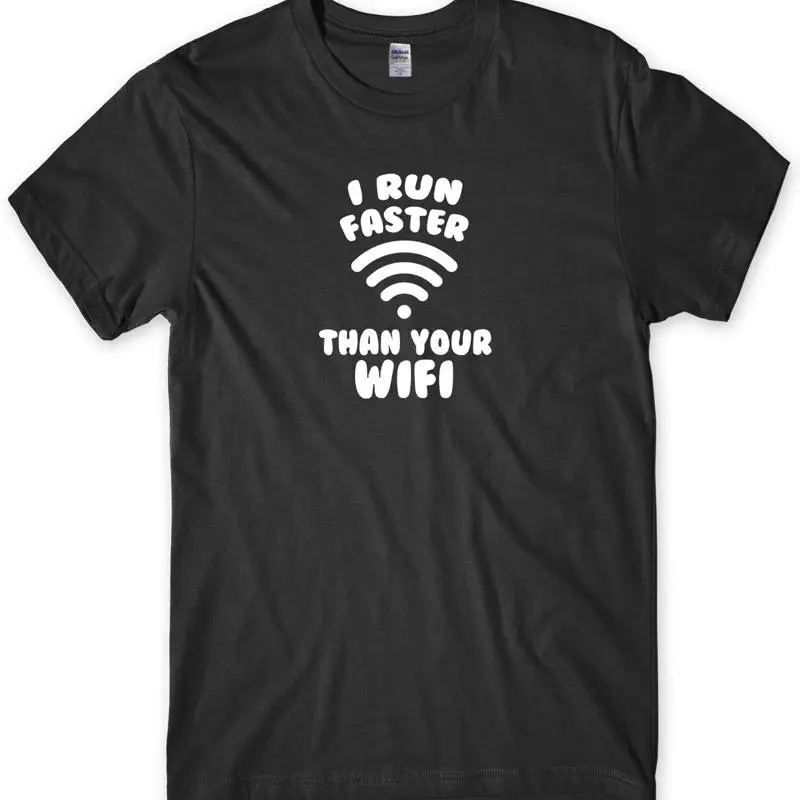 Мужская забавная футболка унисекс I Run Faster Than Your Wi-Fi