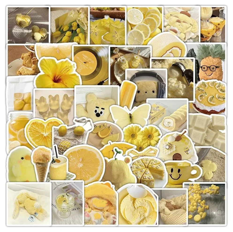 63 pieces of lemon yellow series stickers - creative, exquisite, fresh and unique decorative wall art stickers