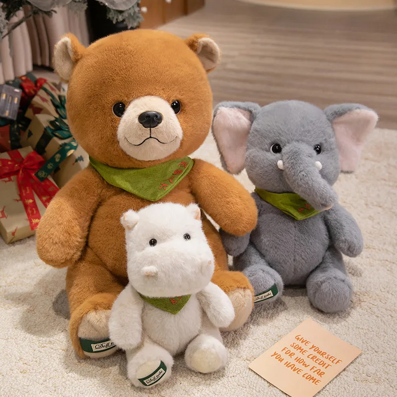 

25/35/45cm Kawaii Bear Hippo Plush Toys Soft Stuffed Animals Cartoon Fluffly Elephant Rhino Doll Girls Hug Pillow for Kids Gifts