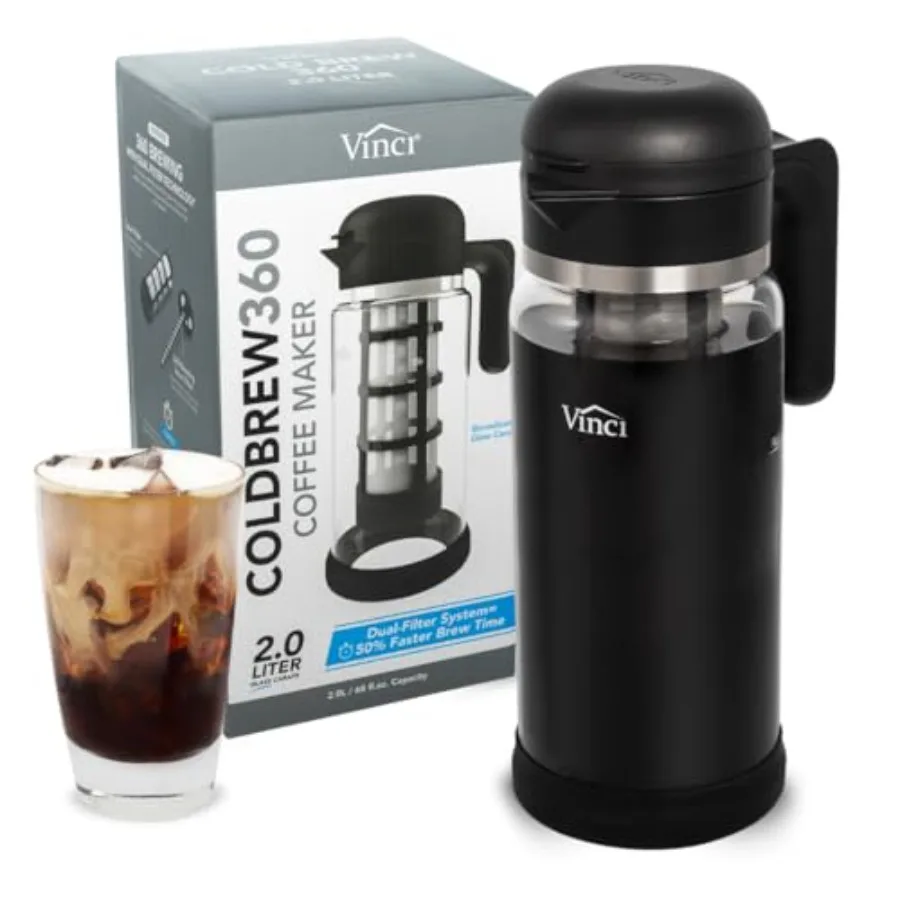 

Cold Brew 360 Glass Cold Brew Coffee Maker Featuring Patented Dual Filter 360 Brewing Technology Cold Brew for Iced Coffee 2.0
