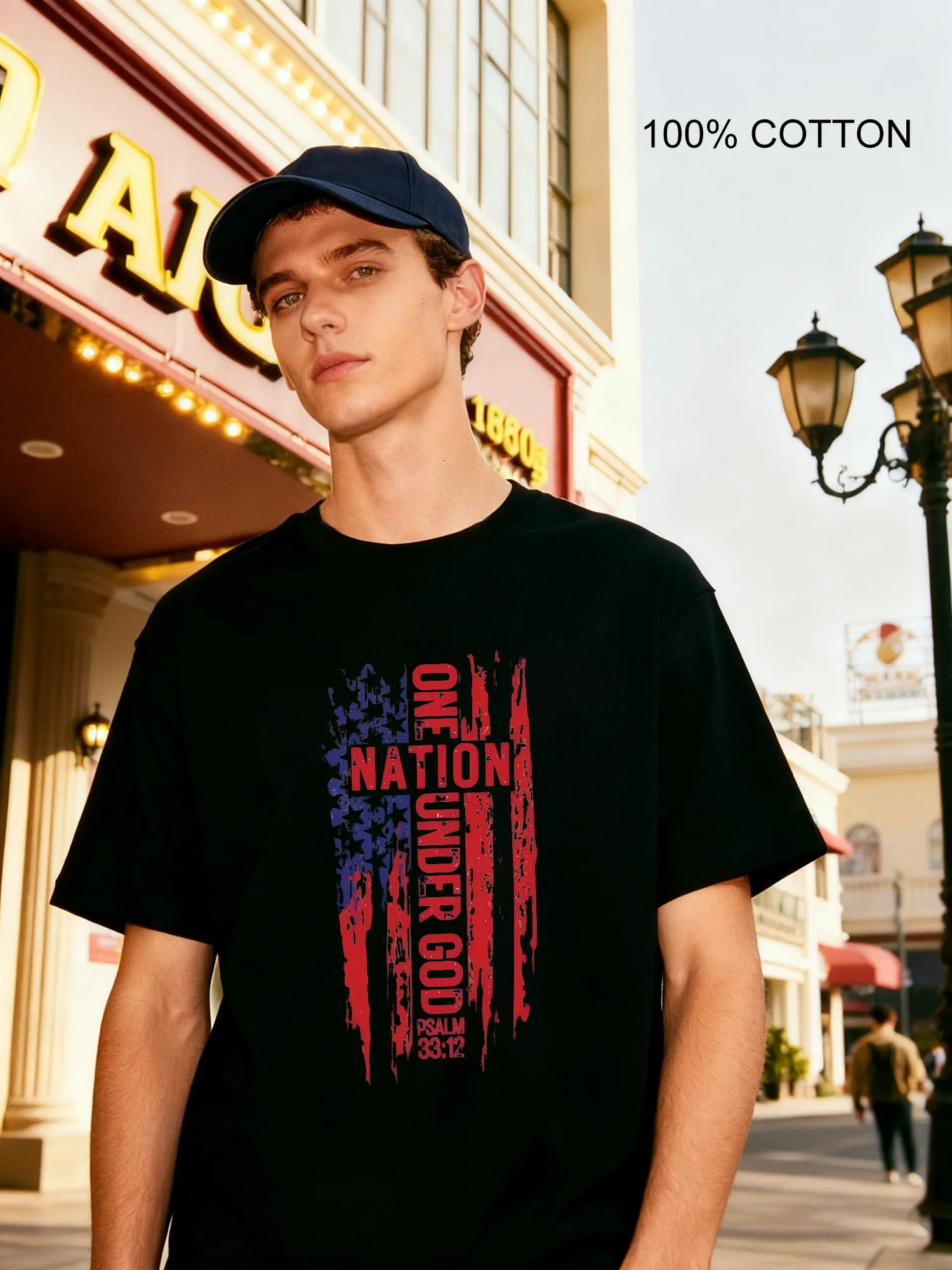 

One Nation under God Patriotic Faith Graphic Men's T-Shirts Casual Design Crew Neck T-Shirt 180g Street 100% Cotton