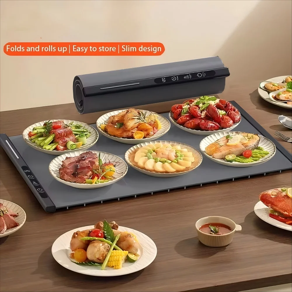 Portable Electric Food Warming Tray Foldable Warm Mat with 3 Temperature Settings Fast Full Surface Heating for Parties
