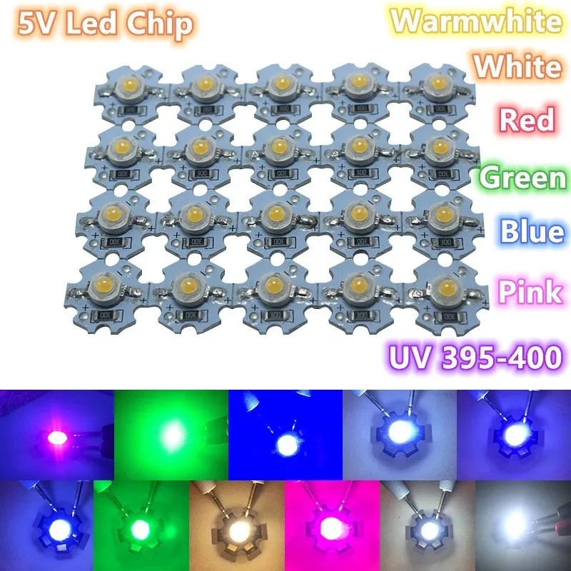 25pcs 5V Led Chips USB Led Bead Warm White/Cool White Red Green Blue UV 0.5W/1W/3W High Power Lamp with PCB Board for Flashlight