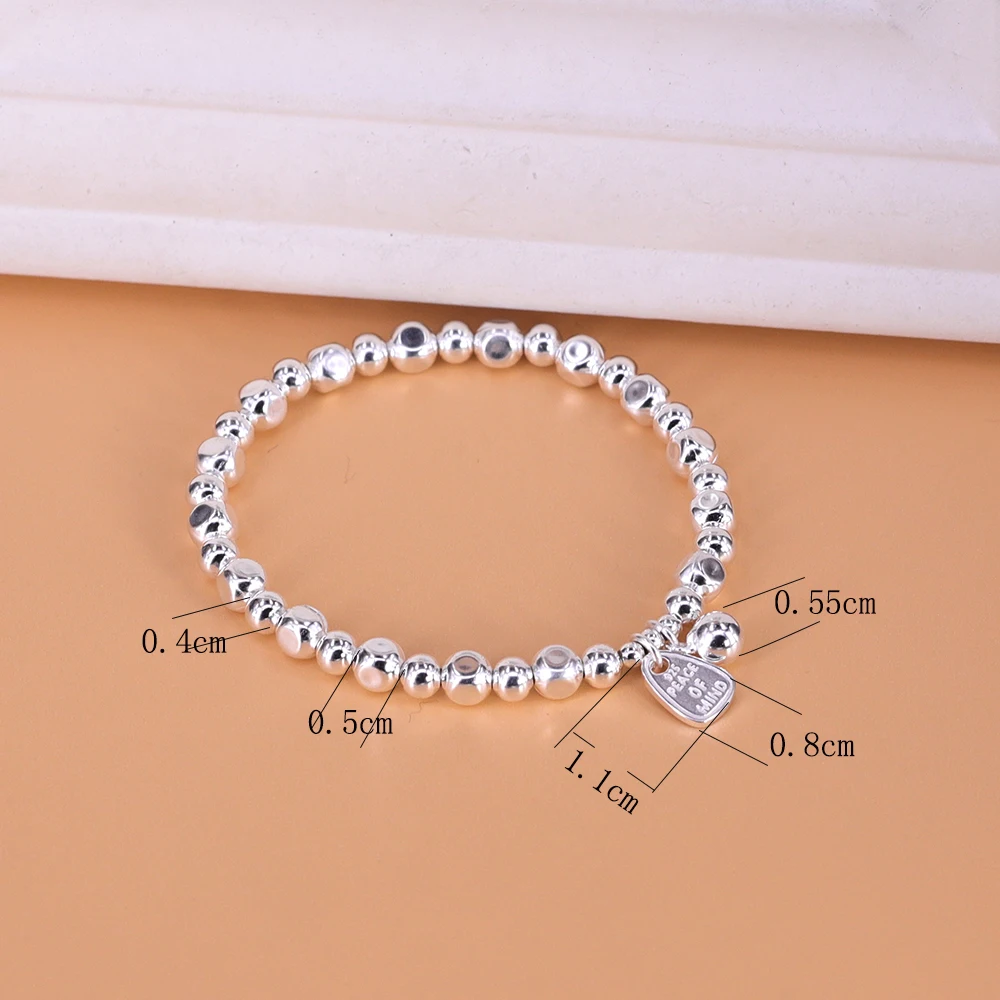 VENTFILLE 925 Sterling Silver Matte Finish Geometry Bracelet For Women Letter Bead Frosting Peace Jewelry Gifts Dropshipping