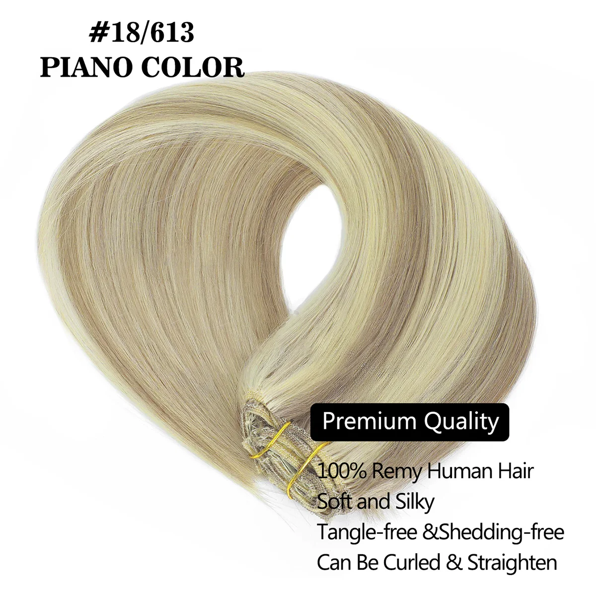 Clips in Hair Extensions 100% Real Human Hair Piano Color Ash & Blonde Straight Hair Extensions Adding Hair Length & Volume