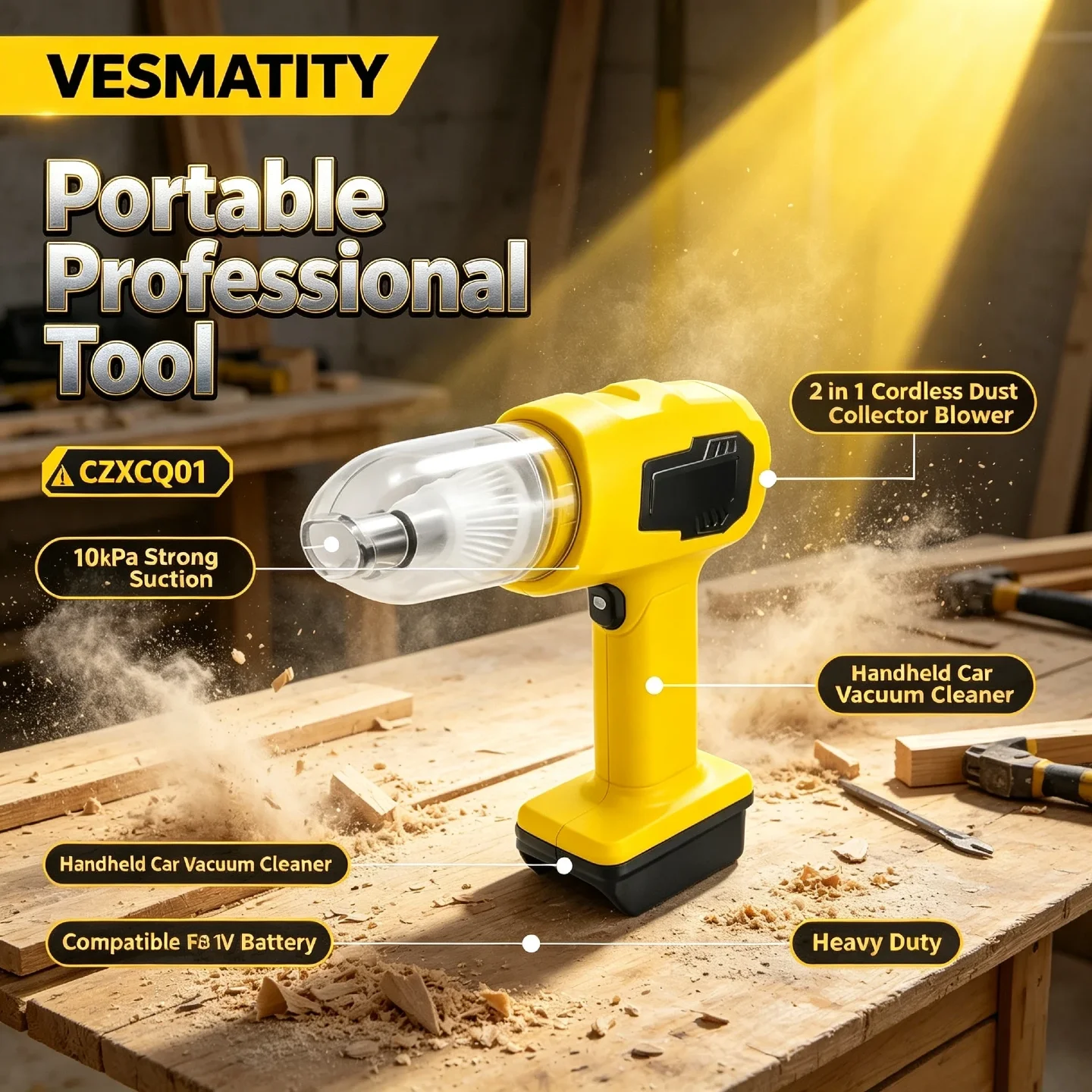 VESMATITY CZXCQ01 Handheld Car Vacuum Cleaner 10kPa Strong Suction 2 in 1 Cordless Dust Collector Blower for 18V Battery