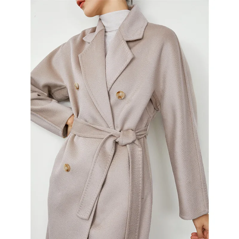 2026 Classical Water Ripples Women's Double-sided Cashmere Wool Coat Brand New Winter Long Wool Coat 95% Wool+5% Cashmere