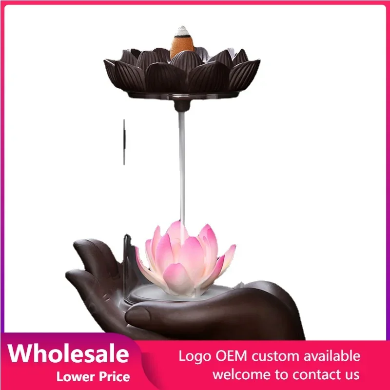 

Backflow Lotus Incense Burner Windproof Bergamot Lotus Ceramic Backflow Incense Burner Home Decoration Incense Fountain Censer