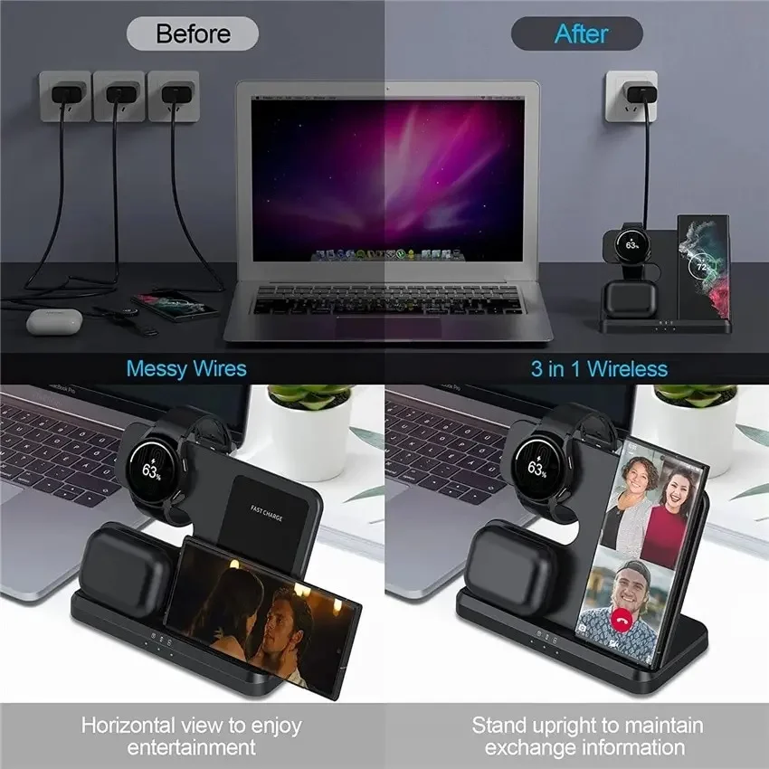3 in 1 Qi Wireless Charger Stand For Samsung S23 S22 S21 Ultra Note Galaxy Watch 6 5 Active Buds 15W Fast Charging Dock Station image 2