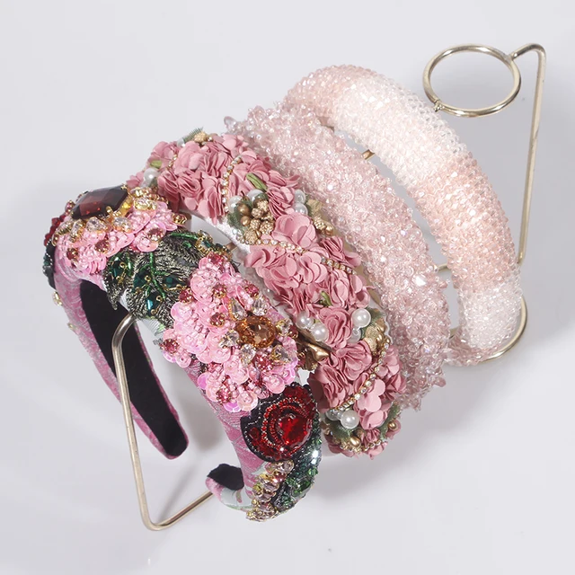 2023 Sparkly Pink Full Crystal Princess Headbands Rhinestone Baroque Hairbands For Women Hair Accessories Girls Wedding Tiara