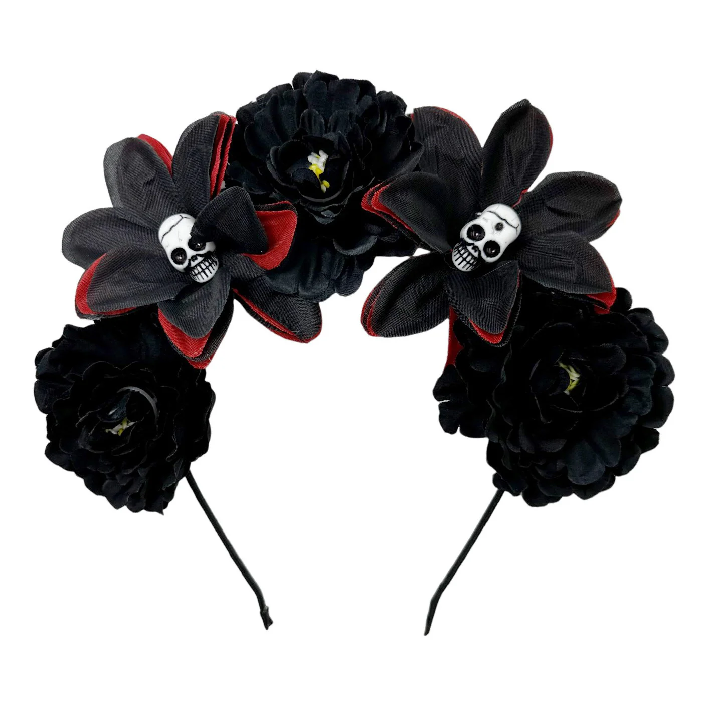 Ein Gotischer Haarschmuck für Damen - Doppeltes Totenkopf- und Zucker-Schädel-Design, Ideal als Kopfschmuck für den Tag der Toten – Detail 8