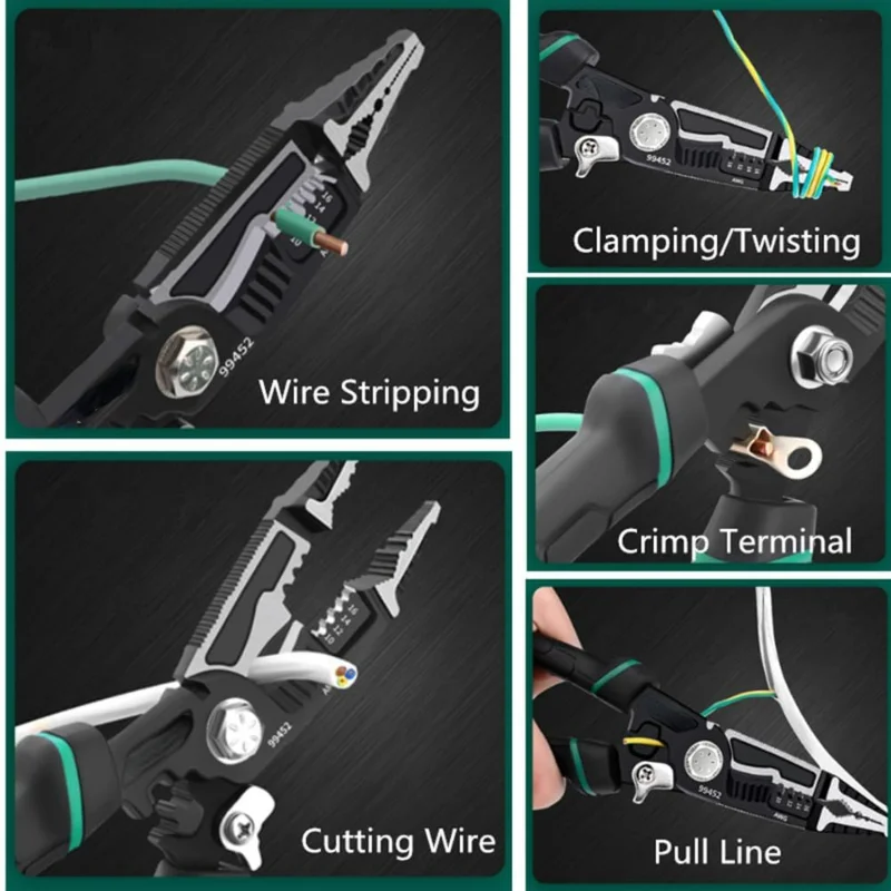 Heavy-Duty and Versatile 9-in-1 Wire Stripper and Crimping Tool - Precision Multifunctional Cable Cutters for Various DIY Projec - Image 5