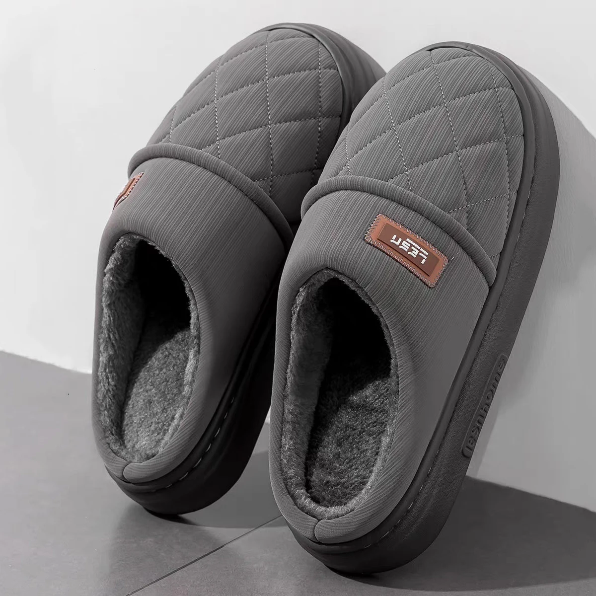 

Men Winter Slippers Waterproof Women Autumn Slides Concise Home Floor Shoes Non-Slip Couples Warm Slipper Thick Sole Furry Flats