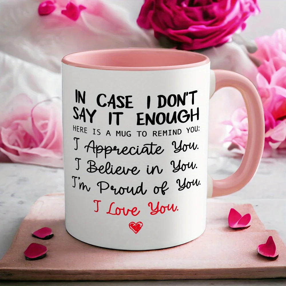 

[Romantic Ceramic Coffee Mug] 1pc Romantic Ceramic "I Love You" Coffee Mug - 11oz, Microwave & Dishwasher Safe - Ideal Gift for