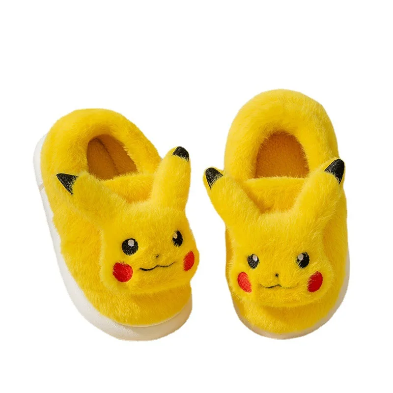 Kawaii Pikachu Autumn Winter Slippers Boys Girls Flip Flops Cartoon Indoor Floor Shoes Children Soft Warm Home Slippers For Kids