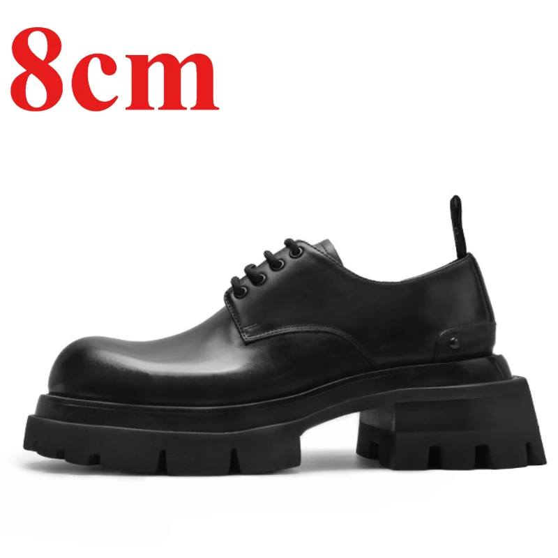 

Men's Dress Shoes Increase 8cm Casual Thick Bottom Round Head Derby Shoes for Men Genuine Leather Groomsman Wedding Oxford Shoes