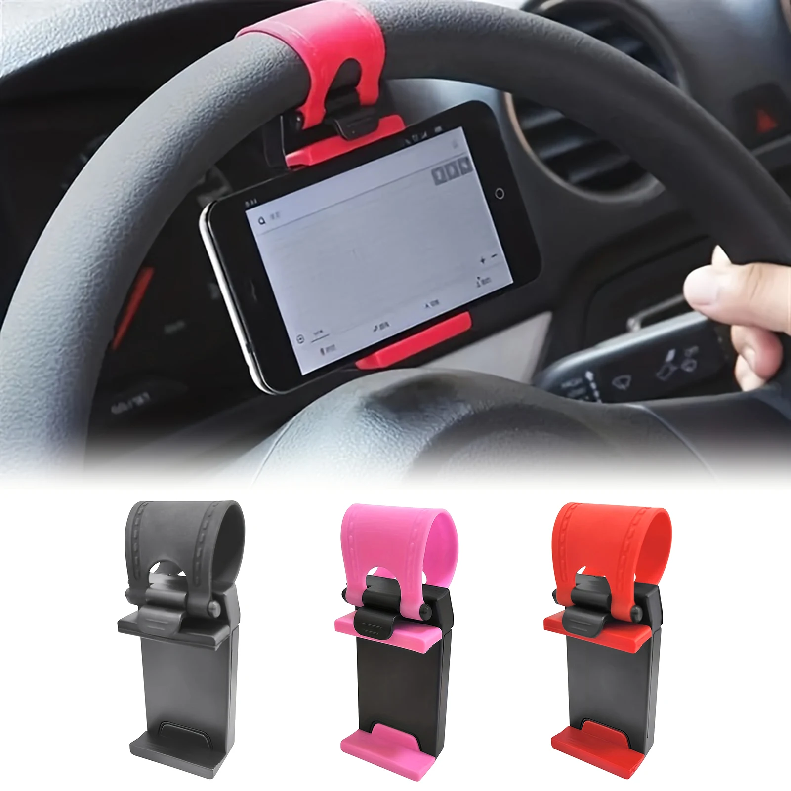 Car Steering Wheel Phone Holder Hook‑Type Universal Lazy Car Phone Mount Clip Stand Phone Fixed Bracket for Driving Navigation
