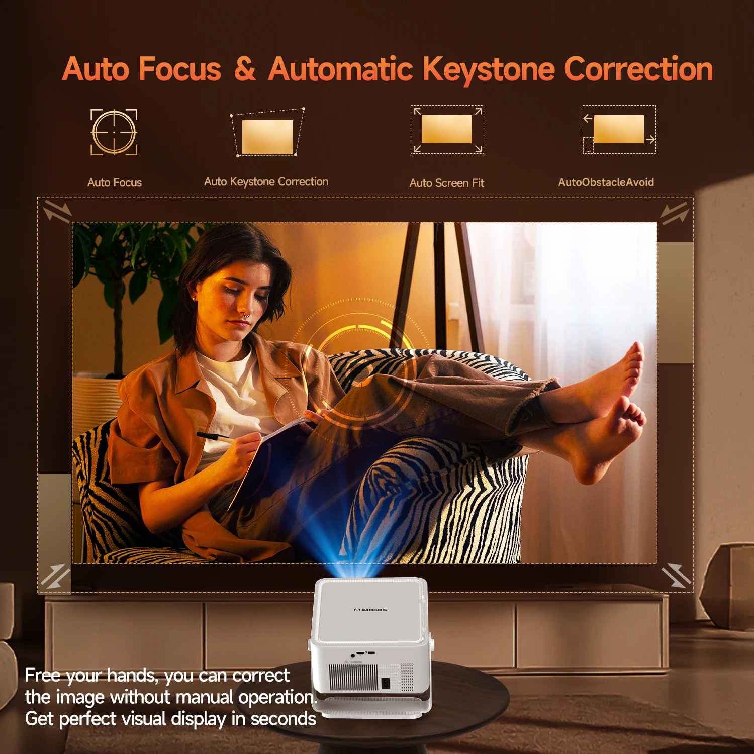 Magcubic HY450MAX Tragbarer Outdoor-Projektor 1100ANSI 1080P Autofokus 8K-Unterstützung Android 14 WiFi6 Beam Mini-Projektor – Detail 7