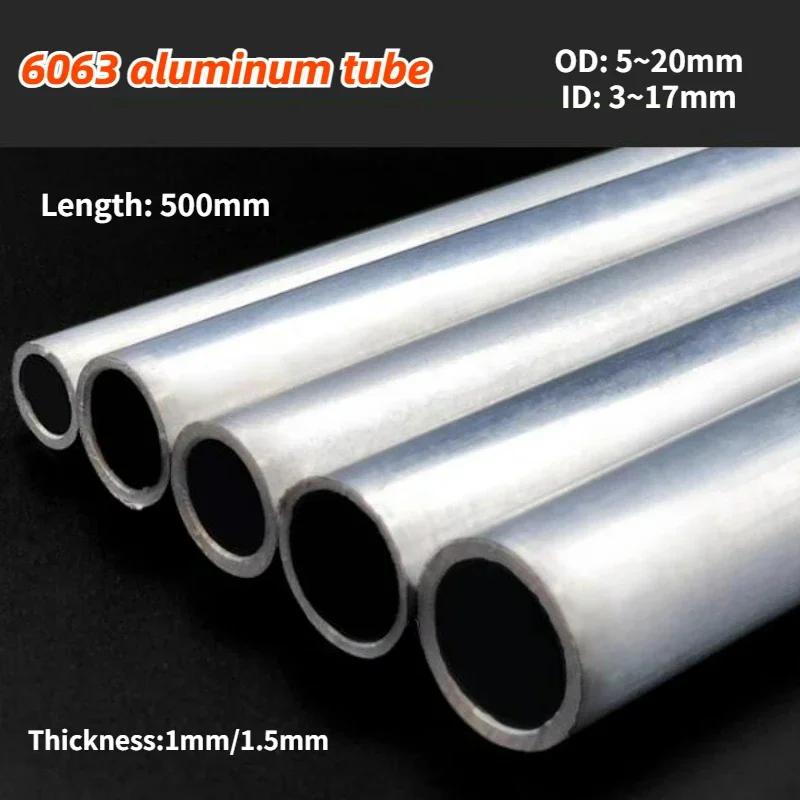 1pcs Aluminium Pipe 1mm/1.5mm Thickness 5-20mm OD Straight 500mm Long Round 6063 Aluminum Alloy Tube