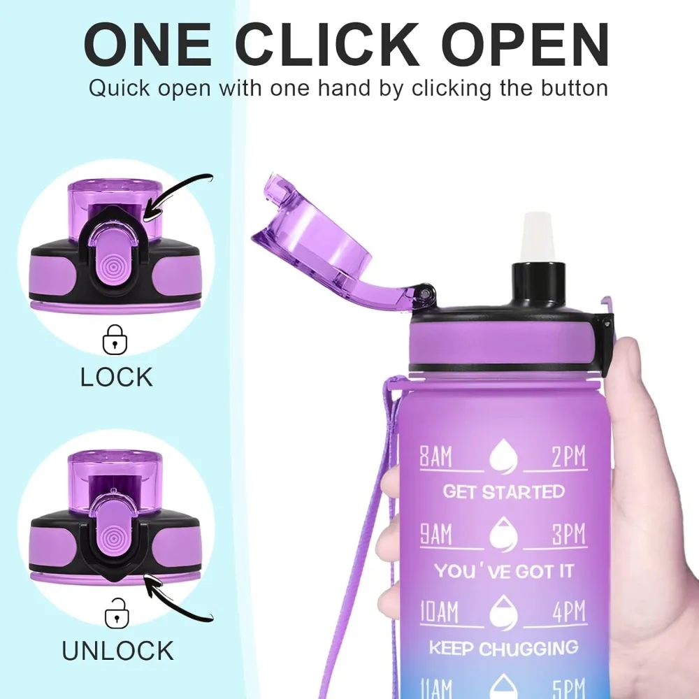 Large Capacity Water Bottle with Drinking Time and Straw, Leakproof, Suitable for Office, Gym, Outdoor Sports Water Bottle