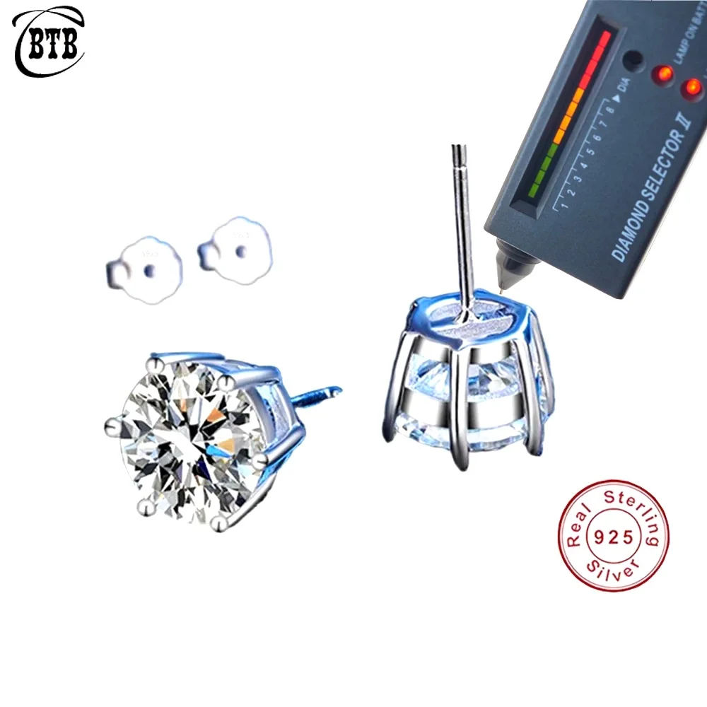 Cbtb 925 Sterling Silver GRA Certified 0.5-3CT Real Moissanite D Color VVS1 Six-jaw Stud Earrings Women Wedding Band Jewelry