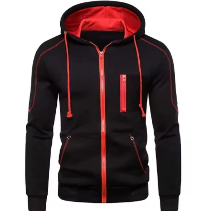

2024 new men's hoodie black, red, gray hoodie color blocked wool cool casual winter clothing hoodie sports running jacket