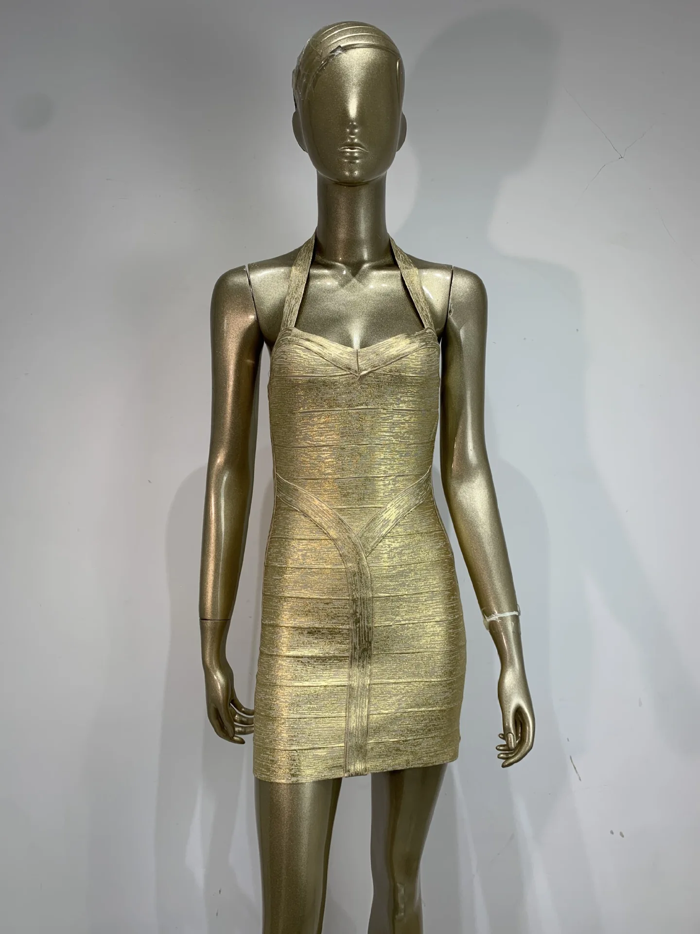 2026 Women Sexy New Sleeveless V Neck Gold Midi Bodycon Dress Party Costume Bar Nightclub Stage Performance Clothing