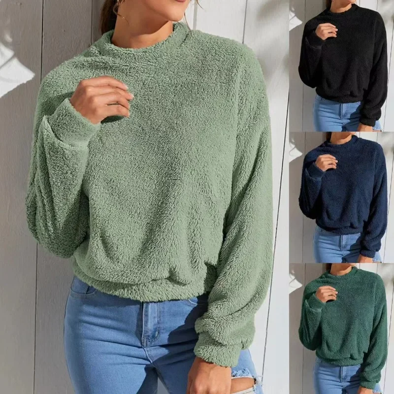 Autumn and Winter Women's Pullover Casual Double Sided Plush Loose Plush Sweater Fashion Commuter Versatile