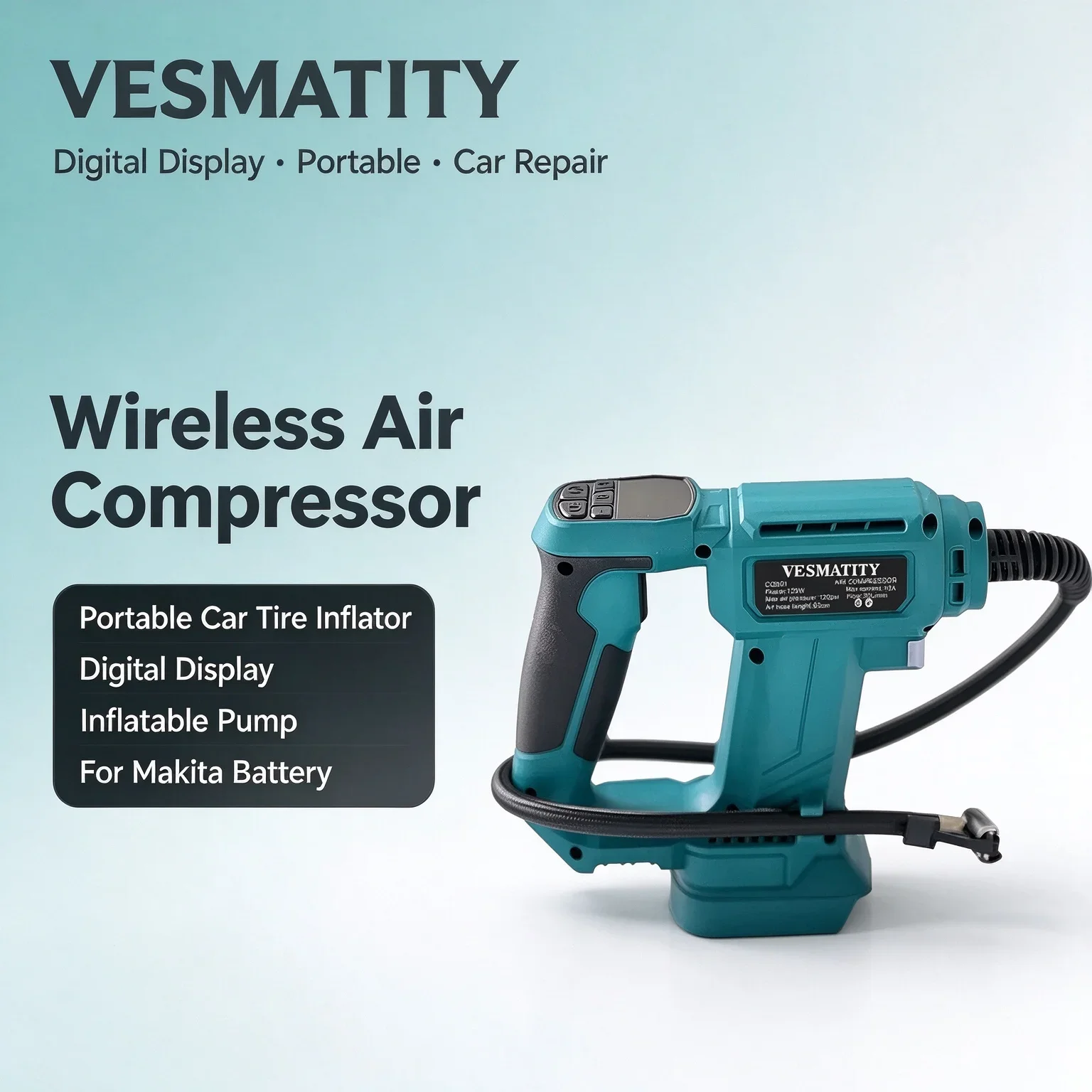 Wireless Air Compressor Portable Car Tire Inflator With Digital Display Inflatable Pump for Car Repair For Makita Battery