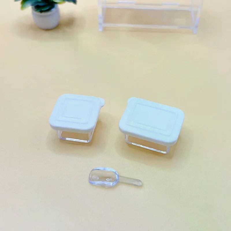 1Set 1/12 Dollhouse Lunch Box Bento Storage Box W/Shovel Model Dollhouse Miniature Kitchen Decoration Doll House Scene Toys