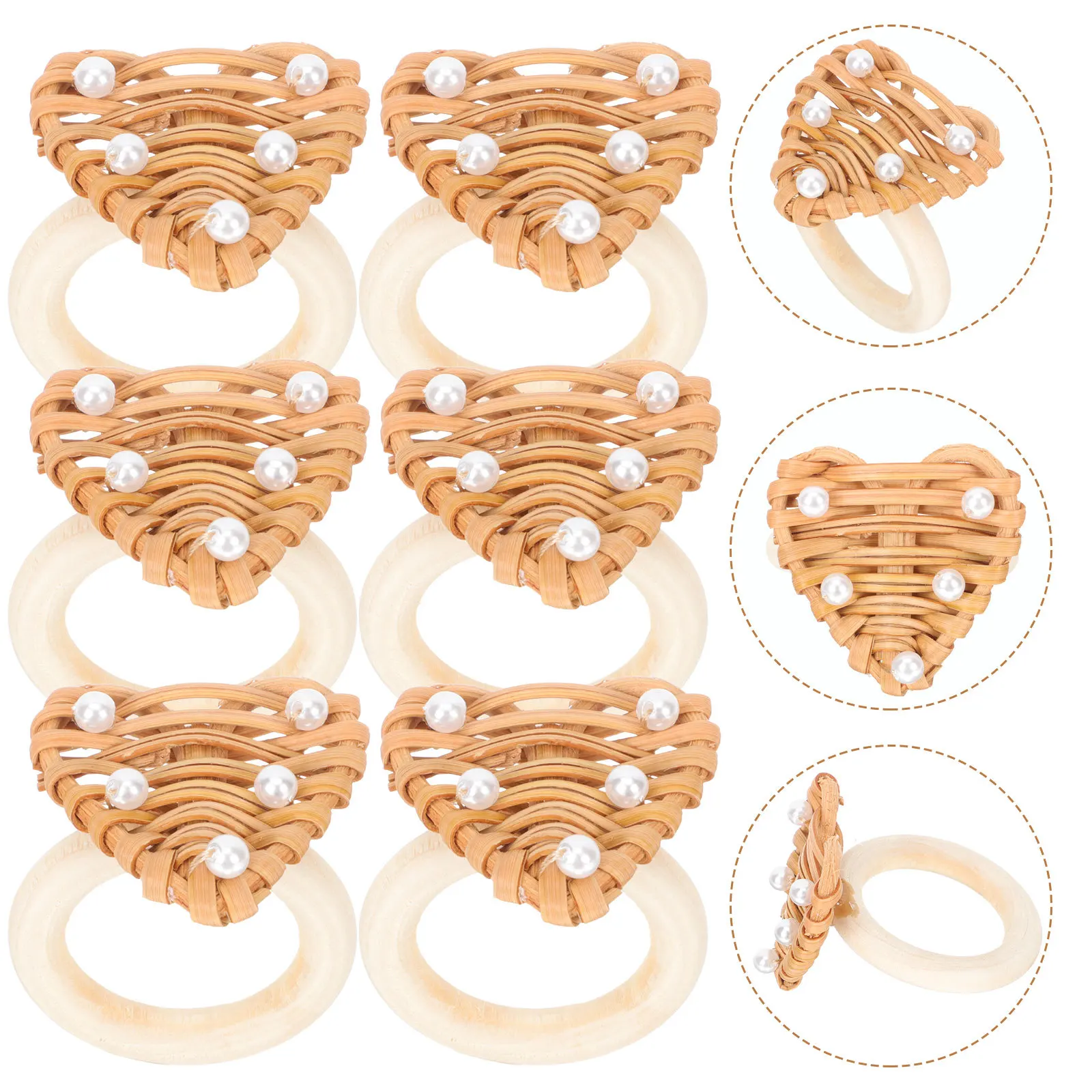 

6Pcs Napkin Rings Rustic Woven Rattan Heart Shape Napkin Holder Dining Table Decoration Valentine Wedding Holiday Banquet