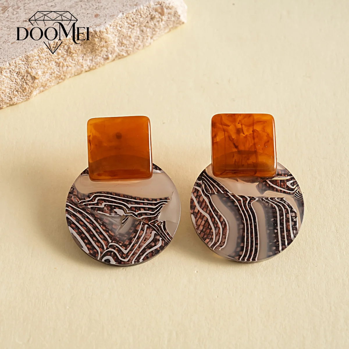 DOO MEI Boho Resin Dangle Earrings for Women Retro Geometric Round Drop Earrings Daily Party Wedding Ear Jewelry Gifts
