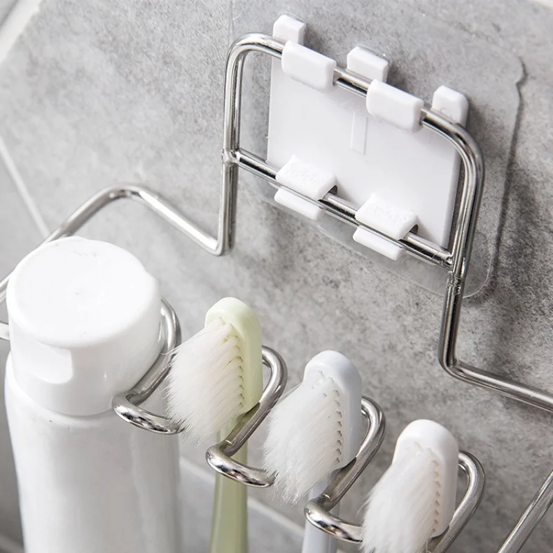 Stainless Steel Toothbrush Holder Wall Mounted Bathroom Tooth Brush Toothpaste Razor Organizers Stand Bathroom Accessories